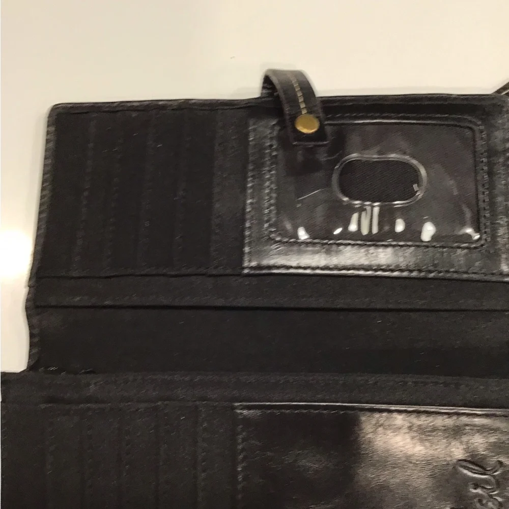 Fossil All LEATHER Black Butterfly Snap Closure Wallet - Picture 4 of 8